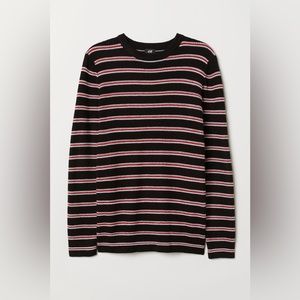 H&M crewneck textured sweater black & red stripe mens size‎ small